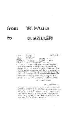 Letter from Pauli to Källén