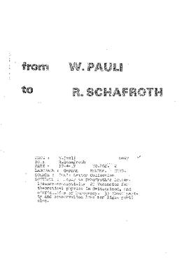 Letter from Pauli to Schafroth