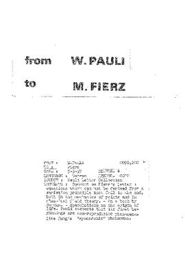 Letter from Pauli to Fierz
