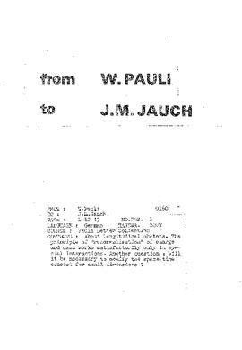 Letter from Pauli to Jauch