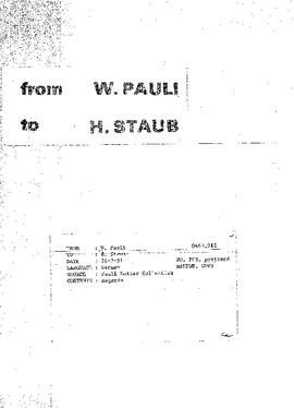 Letter from Pauli to Staub
