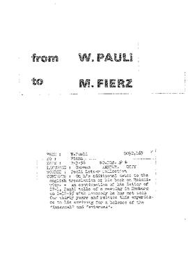 Letter from Pauli to Fierz