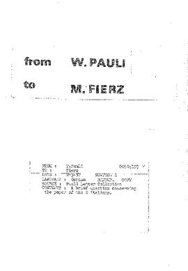 Letter from Pauli to Fierz