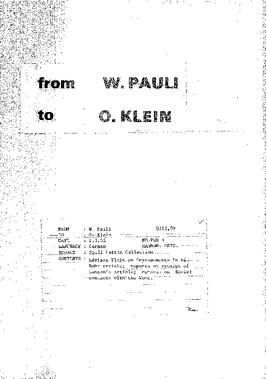 Letter from Pauli to Klein