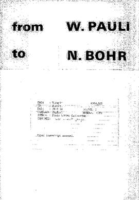 Letter from Pauli to Bohr