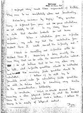 letter to [W. Pauli], Dyson, Freeman J