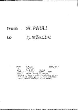 Letter from Pauli to Källén