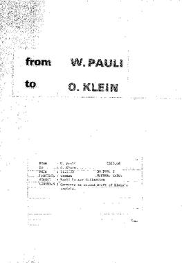Letter from Pauli to Klein