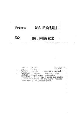 Letter from Pauli to Fierz