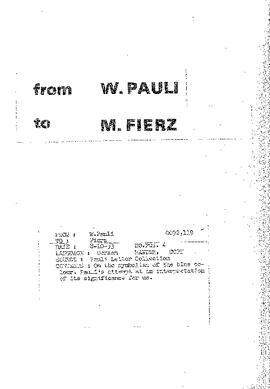 Letter from Pauli to Fierz