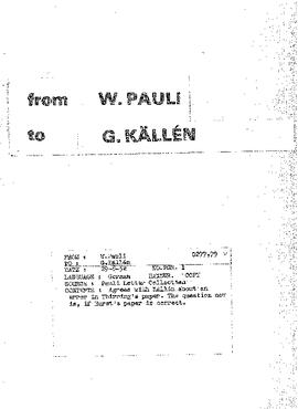 Letter from Pauli to Källén
