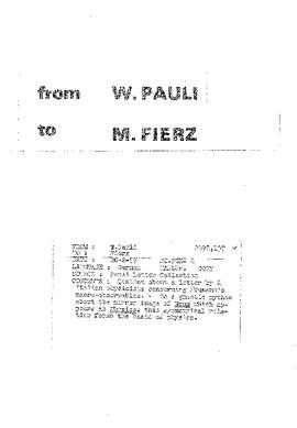Letter from Pauli to Fierz