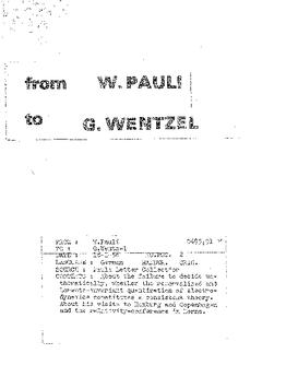Letter from Pauli to Wentzel