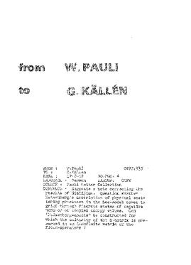 Letter from Pauli to Källén