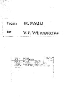 Letter from Pauli to Weisskopf