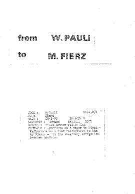 Letter from Pauli to Fierz