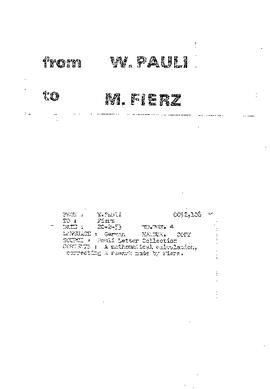 Letter from Pauli to Fierz